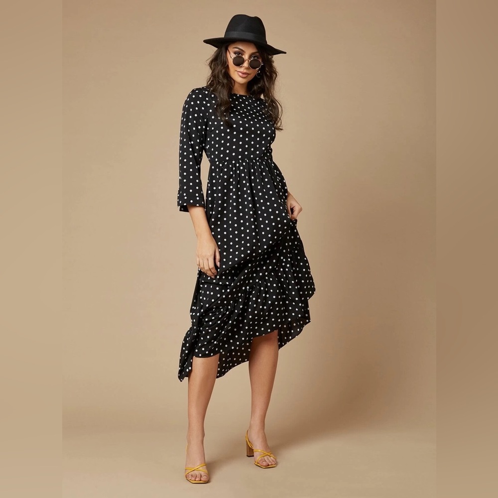 EMERY ROSE Polka Dot Flounce Hem Dress Knee Length 👗